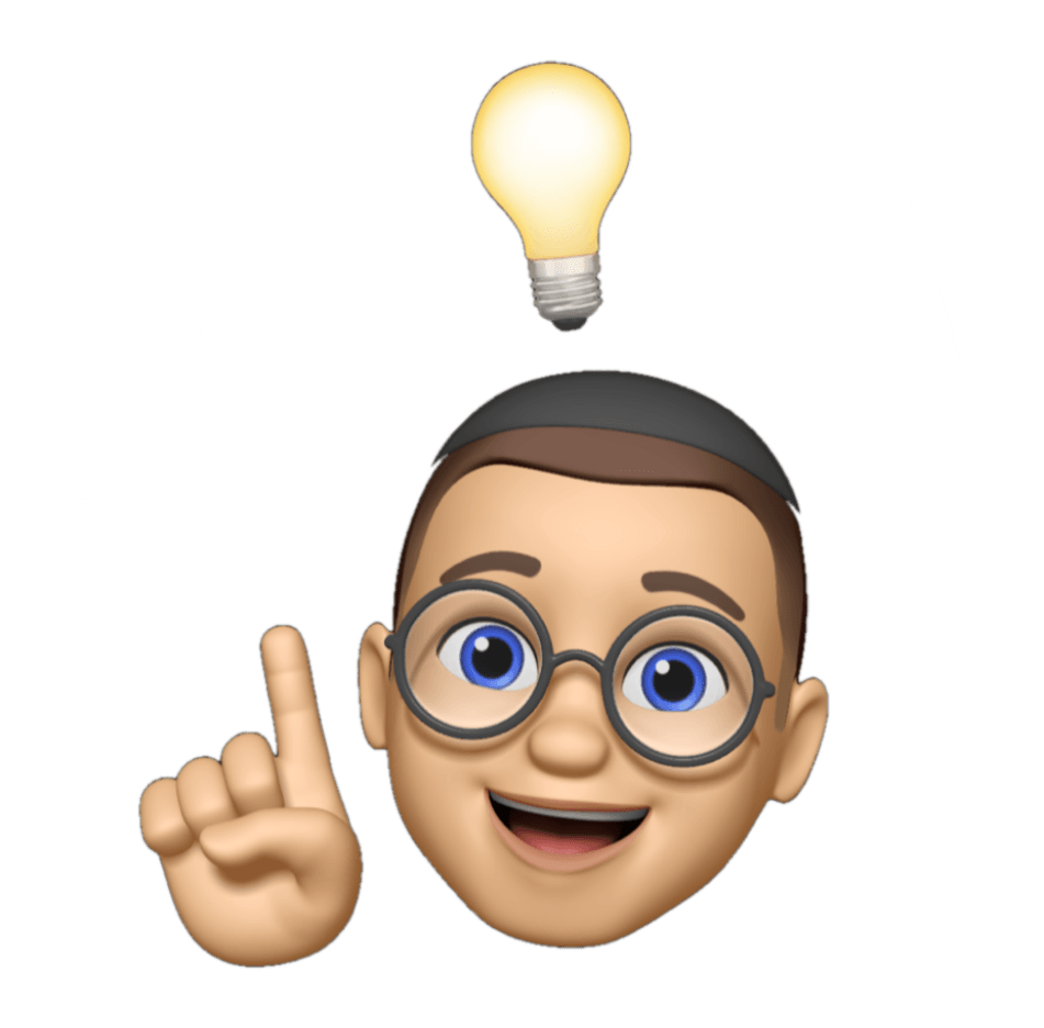 A cartoon-style avatar representing NEOBADGER, showing a person with short dark hair, round glasses, and blue eyes. They are smiling with one finger raised, and a glowing light bulb appears above their head, symbolizing an idea or inspiration.