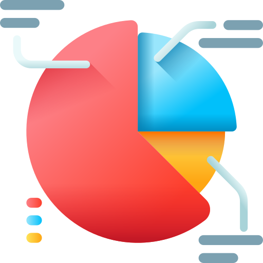 A colorful pie chart icon divided into three sections: a large red segment, a medium blue segment, and a smaller yellow segment. Thin lines extend outward from each segment to indicate annotations or labels.