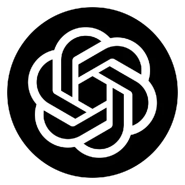 OpenAI logo featuring an interlocking hexagonal pattern in white, forming a flower-like shape, set against a black background.